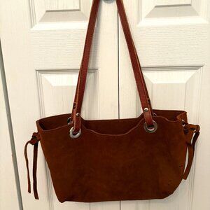 Ombu, Genuine Leather Suede Shoulder Bag with Grommets, Snaps and Ties